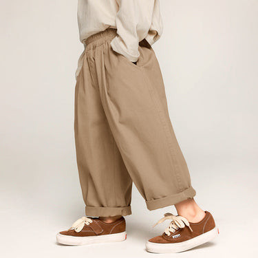 Comfortabele Unisex Katoenen Broek voor Kinderen – Khaki/Grijs, Maten 2-7 Jaar, Ademend en Relaxte Pasvorm 0